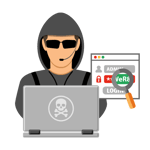 Icons of a hacker at a laptop