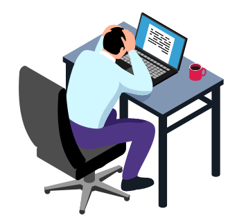 An illustration of a stressed employee hunched at their desk.